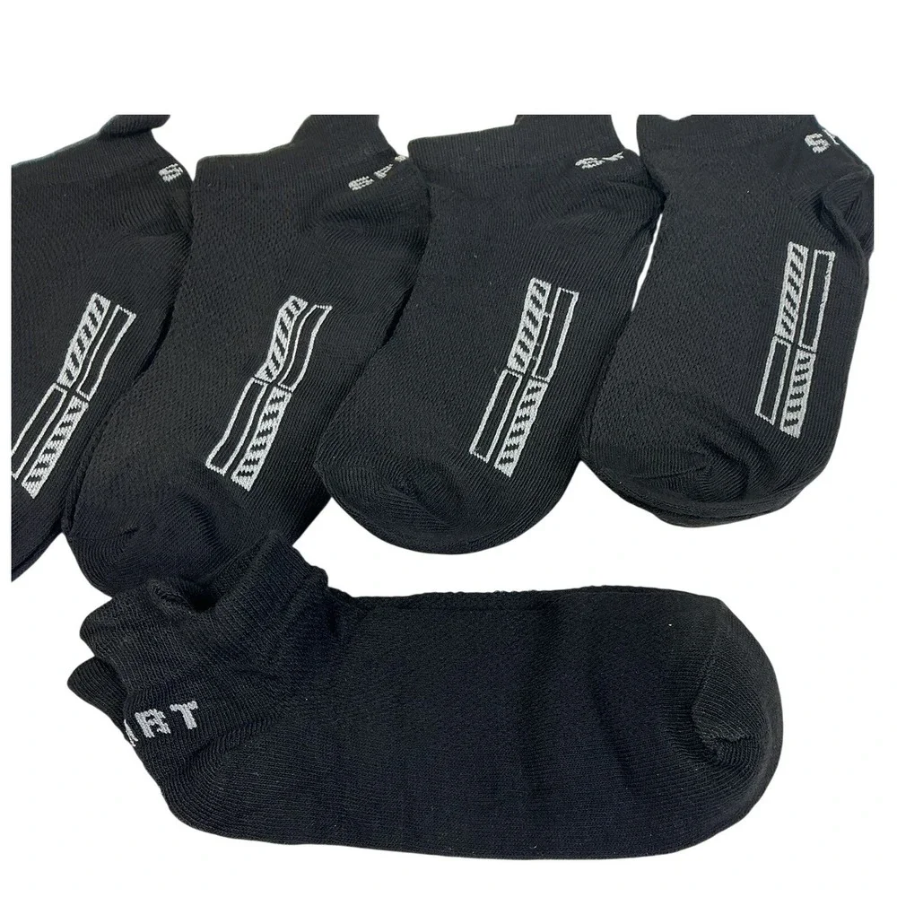 Mens Black Ankle Socks Lot‎ of 6 Athletic Cushioned Performance Socks One Size